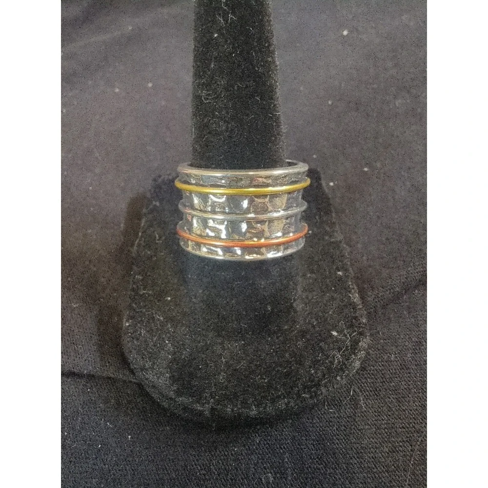 Vintage Mixed Metals‎ Chunky Ring With Turquoise Center - Size 8